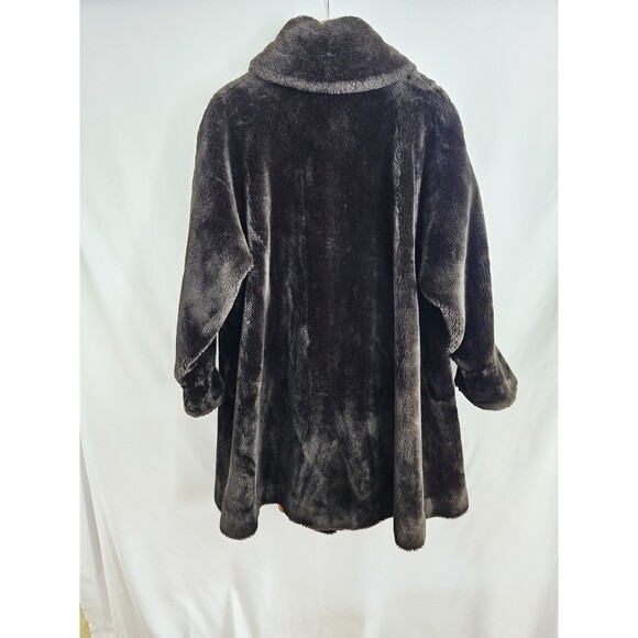 Vintage Brown Faux Fur Swing Coat Plush Satin Lined Womens Jacket Heavy Winter M - Picture 2 of 8